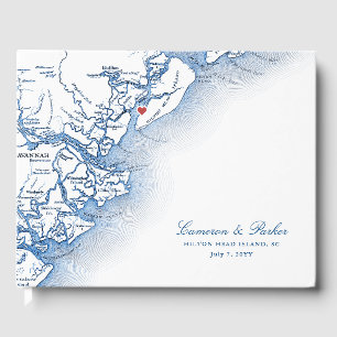 Livre D'or Carte de l'île de Hilton Head Élégante Mariage Ble
