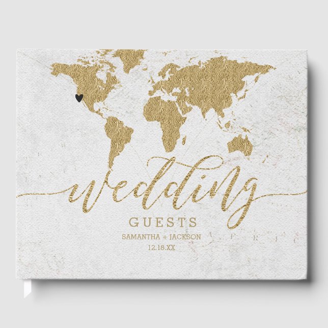 Livre D'or Carte Gold Foil World Destination Mariage Monogram (Recto)