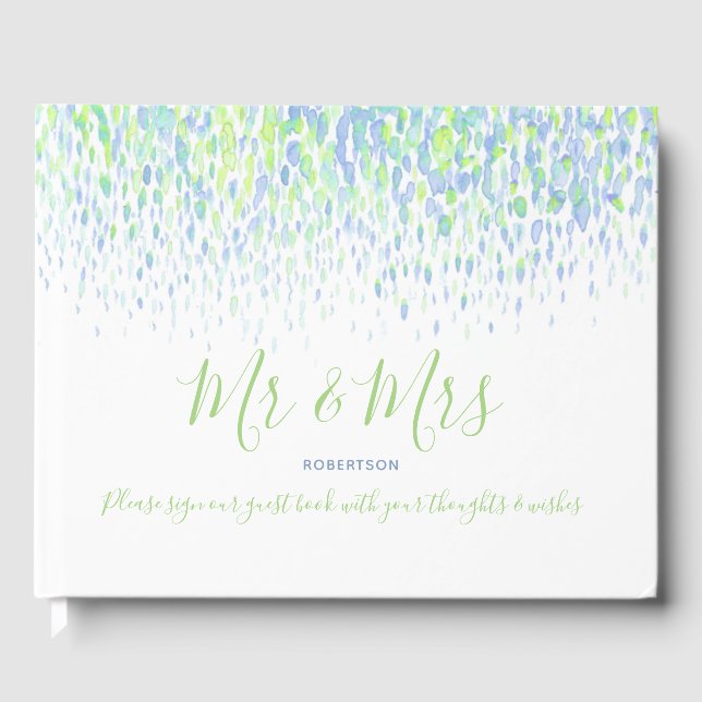 Livre D'or Cascade Dot art personnalisé mariage bleu vert (Recto)