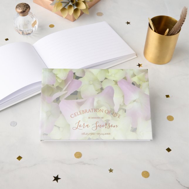 Livre D'or Célébration de la vie à Hydrangea presque rose (Recto ouvert)
