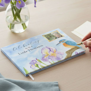 Livre D'or Célébration de la vie Martin-pêcheur Iris violets