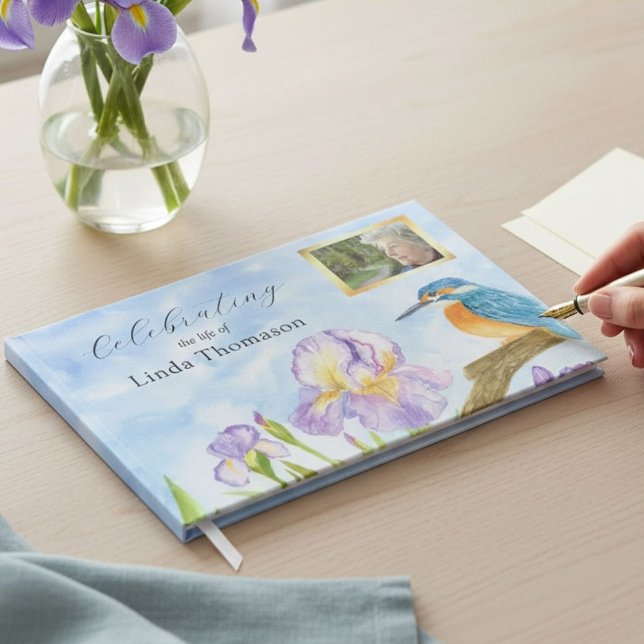 Livre D'or Célébration de la vie Martin-pêcheur Iris violets (Créateur téléchargé)