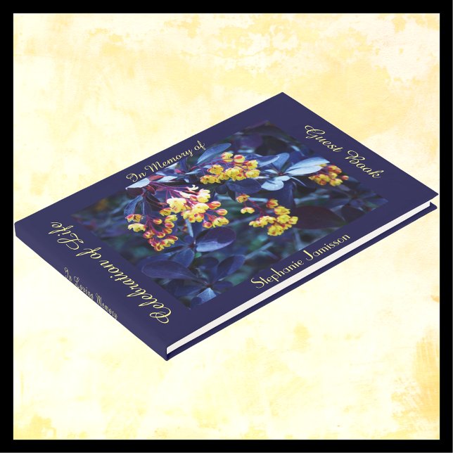 Livre D'or Célébration de la vie, Nom, Fleurs jaune doré,  (Créateur téléchargé)