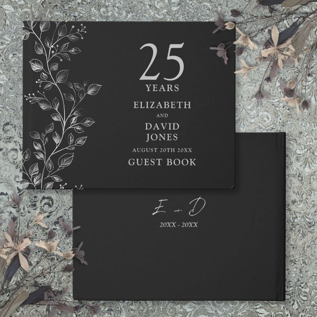 Livre D'or Célébration de mariage élégant floral argenté 25 a (Elegant Silver Floral 25th Wedding Anniversary Guest Book)