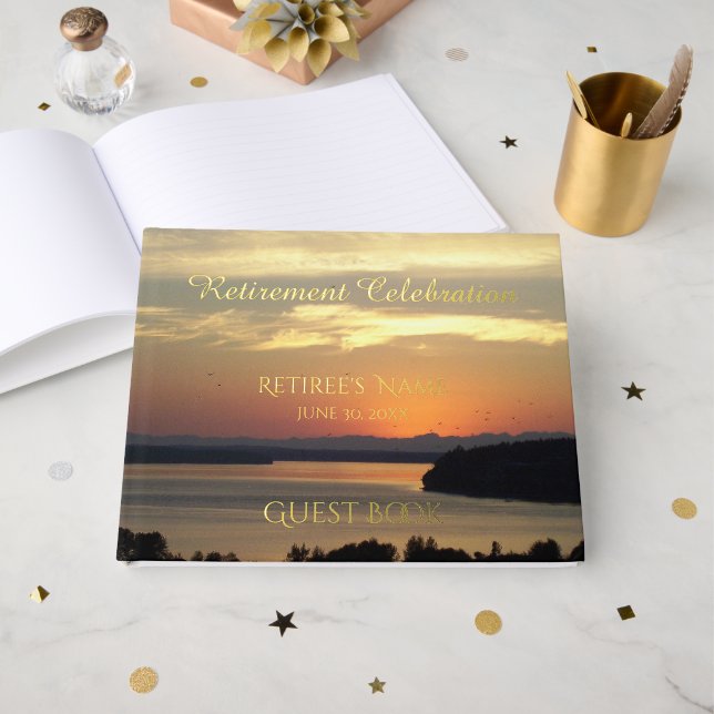 Livre D'or Célébration de retraite Orange Sunset (Recto ouvert)