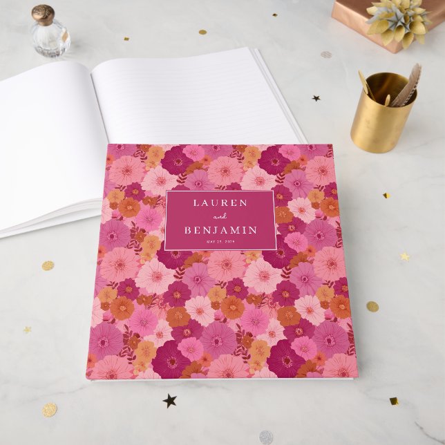 Livre D'or Célébration florale rose joyeuse (Recto ouvert)