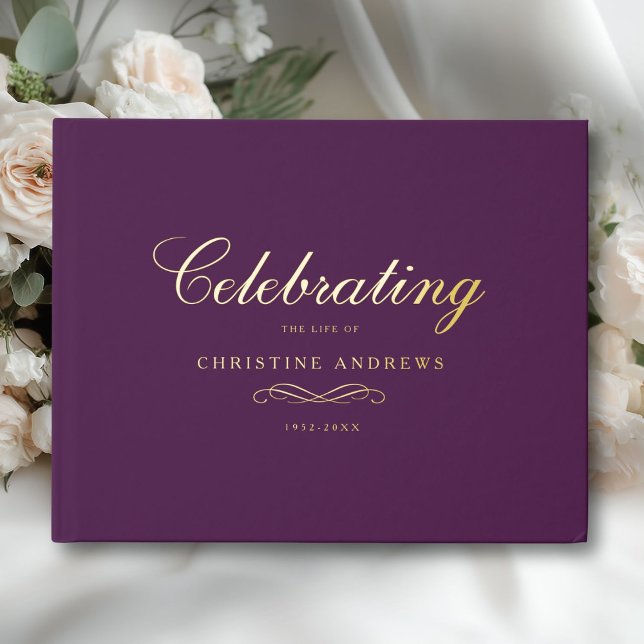Livre D'or Celebration of Life Memorial–Elegant Minimal  (Celebration of Life Memorial–Elegant Minimal Foil Violet Guest Book)