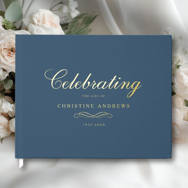 Livre D'or Celebration of Life Memorial–Elegant Minimal Blue (Celebration of Life Memorial–Elegant Minimal Blue Foil Guest Book)