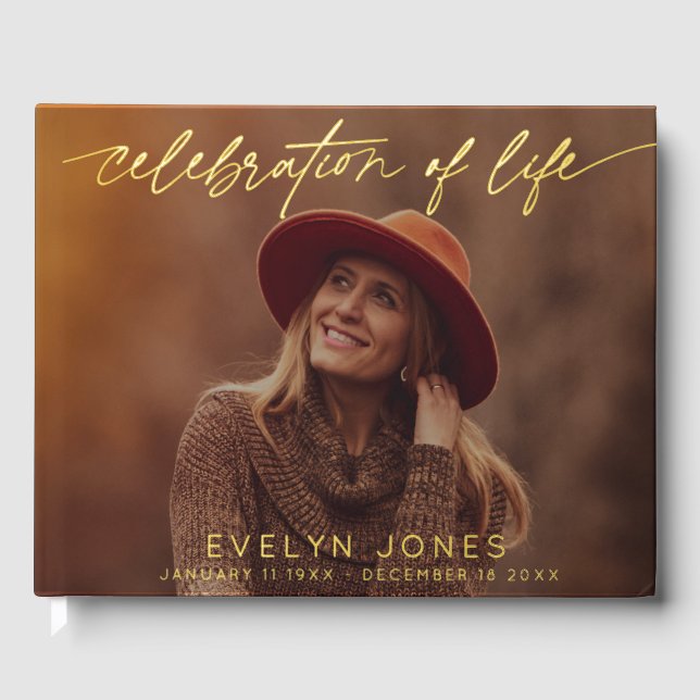 Livre D'or Celebration of Life Script Funeral Photo | Black  (Recto)