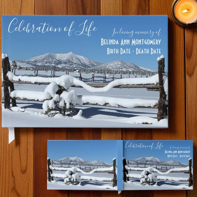Livre D'or Célébration Personnalisée De La Vie Scène De Neige (Guestbook template front cover and full view front and back. )
