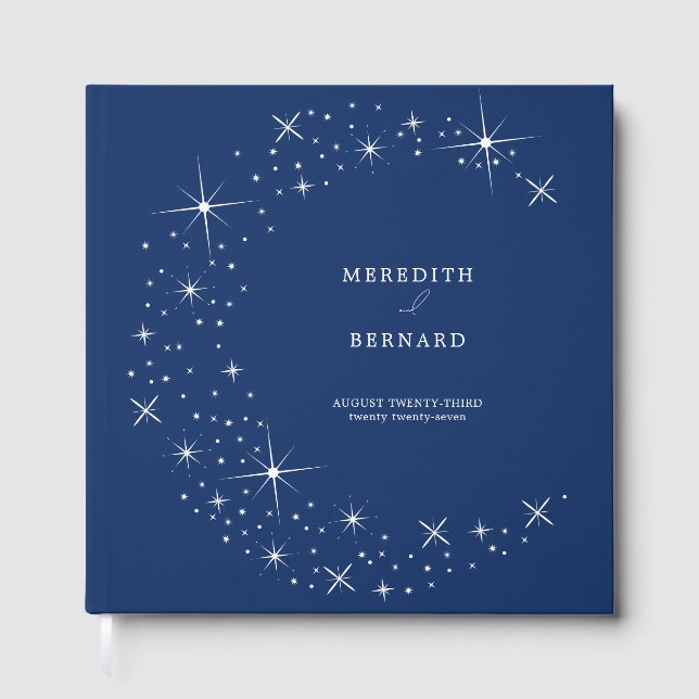 Livre D'or Celestial Elegant Wedding Moon Navy Blue Monogram (Recto)