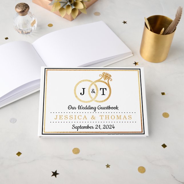 Livre D'or Cercles Mariages Chic Faux Gold Foil (Recto ouvert)
