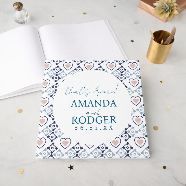 Livre D'or C'est Amore Carreaux Italiens et Cœurs (Recto ouvert)