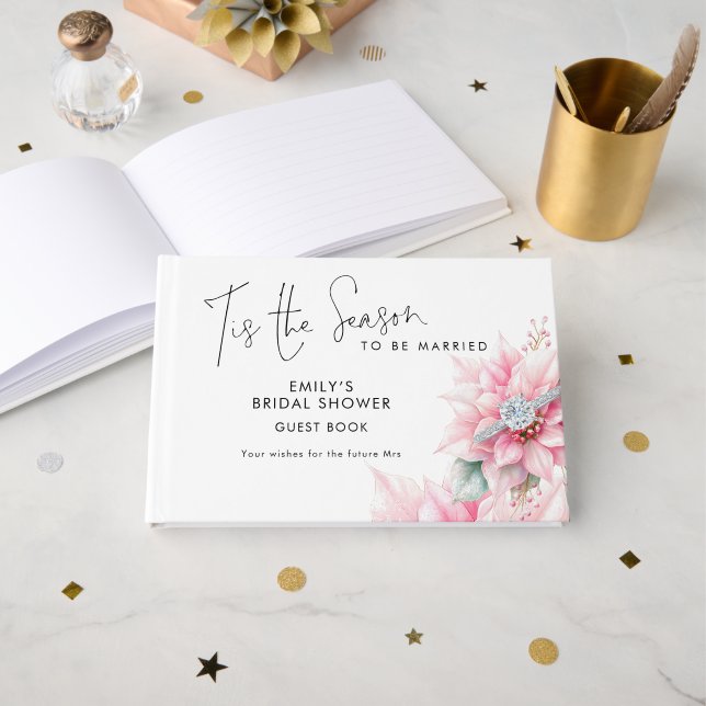Livre D'or C'est la saison Poinsettia Noël Fête de fiançaille (Recto ouvert)