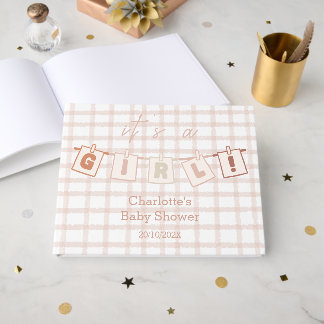 Livre D'or C'est une fille ! Douce Baby Shower Gingham Marron