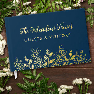 Livre D'or Chambre d'hôtes Fleurs de Prairie Bleu Marine Or C