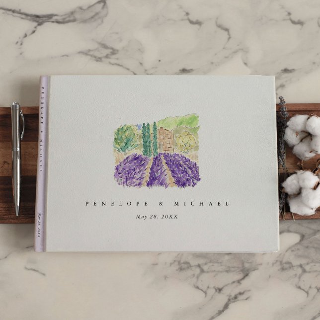 Livre D'or Champs Lavande aquarelle (Watercolor Lavender Fields Guest Book)