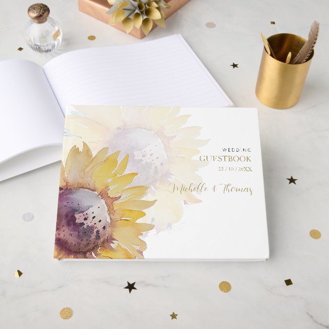 Livre D'or Charmant Elegant Aquarelle Tournesol (Recto ouvert)