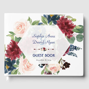 Livre D'or Charme Bourgogne Floral Hexagon Mariage cadre