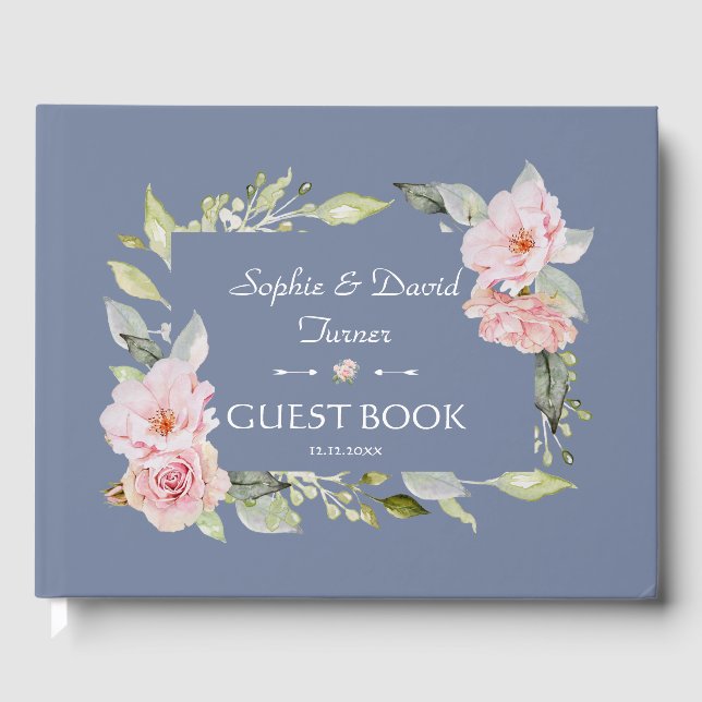 Livre D'or Charme rose Floral Dusty Blue Mariage (Recto)