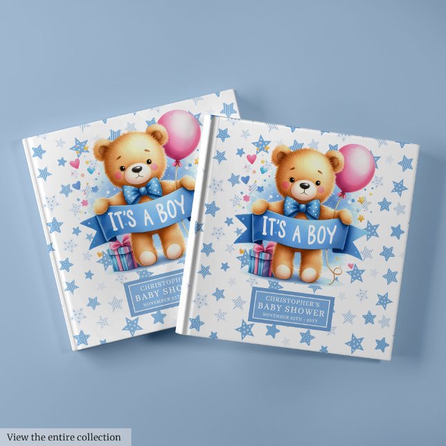 Livre D'or Charming C’est un garçon en peluche (Charming It’s a boy teddy bear guest book keepsake idea)