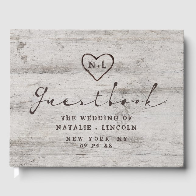 Livre D'or Chartreuse sculptée Mariage de bouleau rustique (Recto)