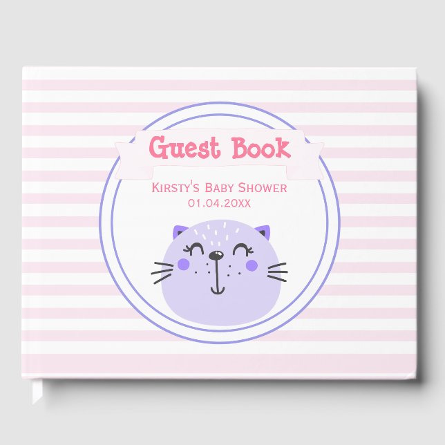 Livre D'or Chat mignon pourpre | BABY SHOWER (Recto)