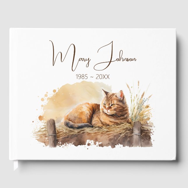 Livre D'or Chat roux à l'aquarelle pour mémorial (Recto)