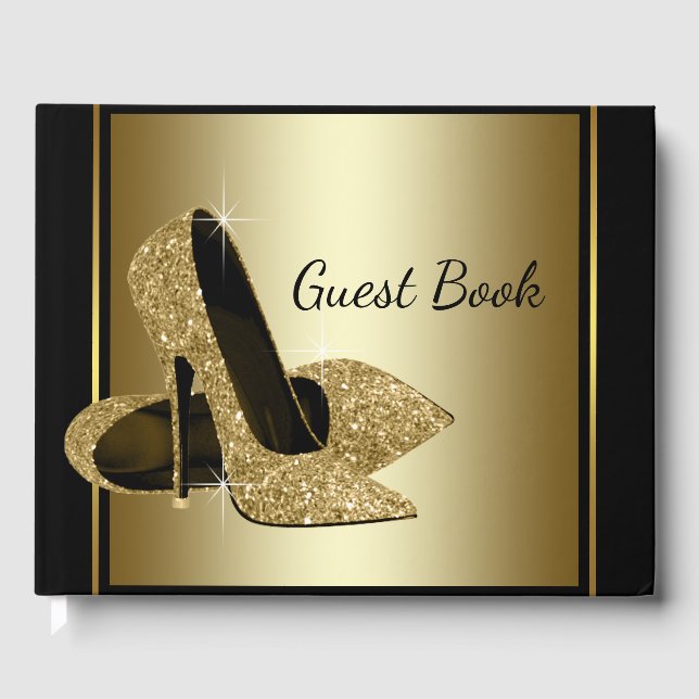 Livre d'or chaussure à talons hauts noir et or (Recto)