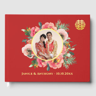 Livre D'or Chemise fleurie rose moderne chinois photo mariage