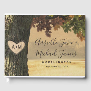 Livre D'or Chêne sculpté automne Pays Forêt rustique Mariage