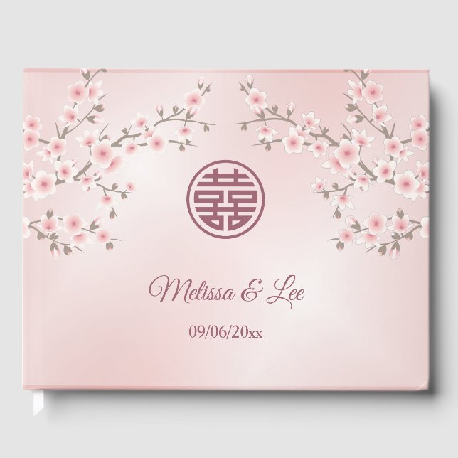 Livre D'or Cherry Blossom Dusty Mariage chinois rose (Recto)