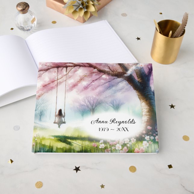 Livre D'or Cherry Tree With Girl On a Swing For Funeral (Recto ouvert)