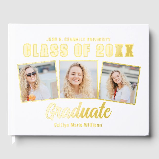 Livre D'or Chic 2025 Graduation 3 Photo Collage Gold Foil (Recto)