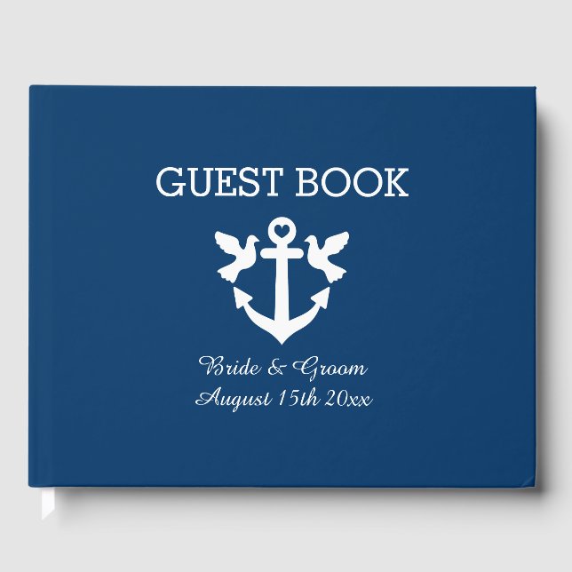 Livre D'or Chic ancre nautique blanc symbole de colombe maria (Recto)