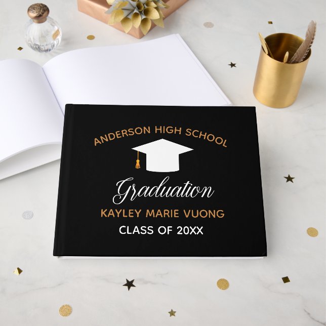 Livre D'or Chic Black Graduation Autograph Keepsaké 2025 (Recto ouvert)