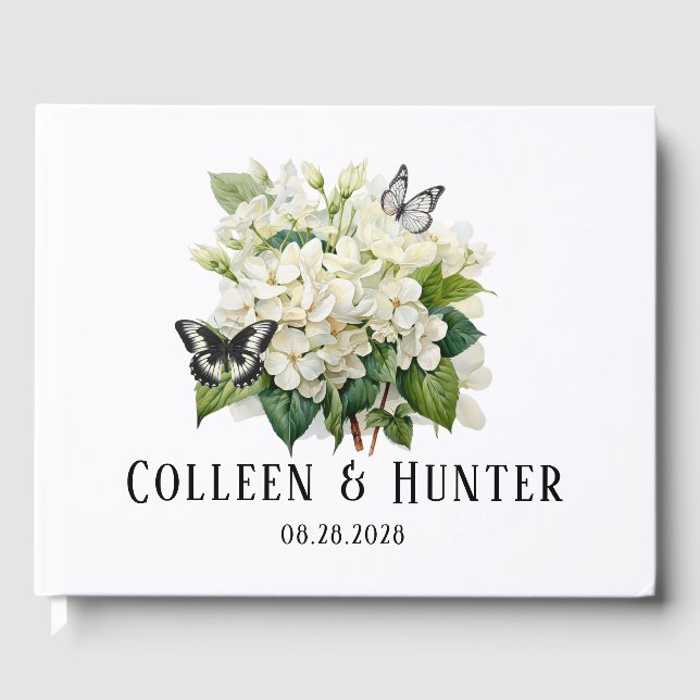 Livre D'or Chic blanc Hydrangea et Mariage papillon (Recto)