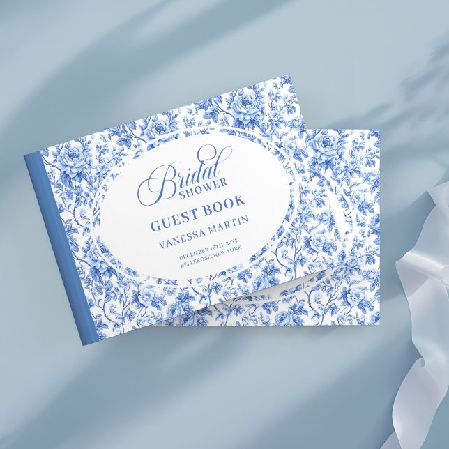 Livre D'or Chic bleu marine toile de roses Invitée à une douc (Chic Navy Blue Toile Roses Bridal Shower GuestBk

)