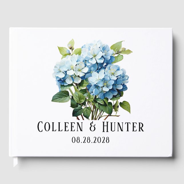 Livre D'or Chic Blue Hydrangea Floral Mariage (Recto)