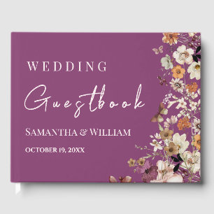 Livre D'or Chic Boho Fleur sauvage Rustic Berry Purple Mariag