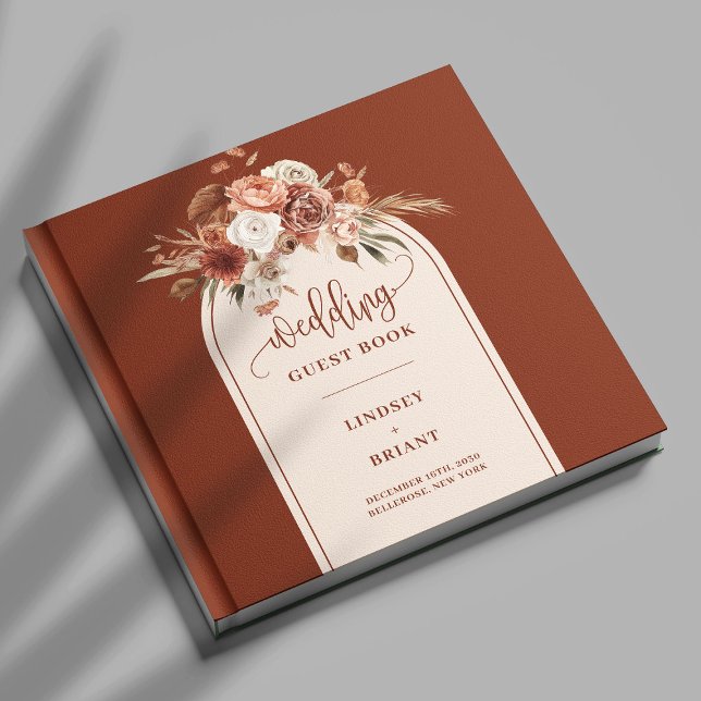 Livre D'or Chic Burnt Orange Pampas Grass Boho Arch Mariage (Chic Burnt Orange Pampas Grass Boho Arch Wedding Guest Book)