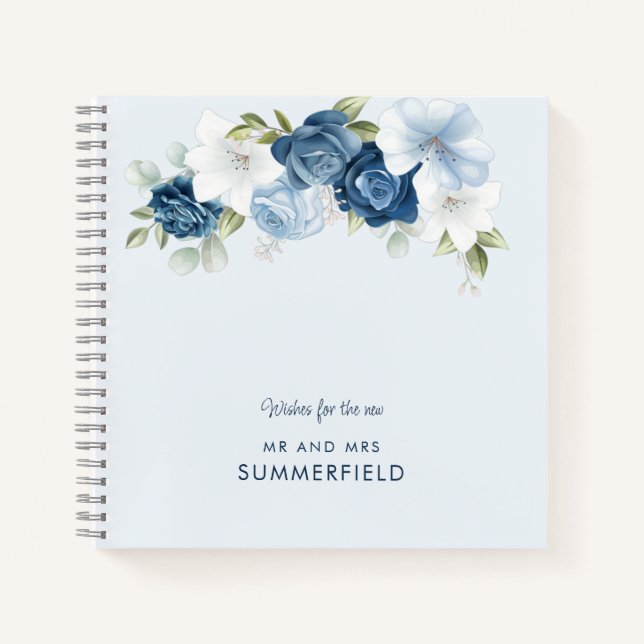 Livre d'or Chic Dusty Blue Floral Mariage (Devant)