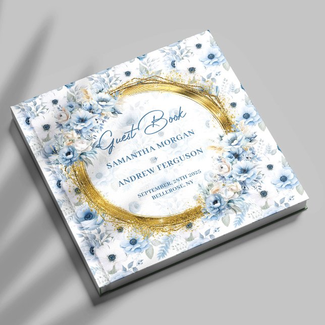 Livre D'or Chic Dusty Blue Gold Parties scintillant Mariage l (Chic Dusty Blue Gold Glitter Wedding Guest Book)