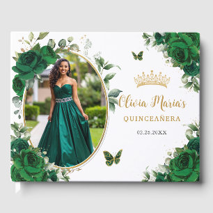 Livre D'or Chic Emerald Green Floral Gold Quinceanera Photo