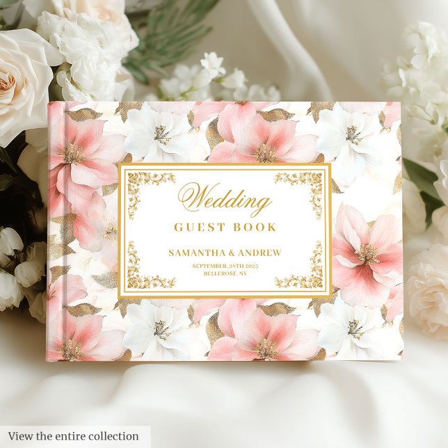 Livre D'or Chic ethereal blush aquarelle mariage (Lovely watercolor dusty pink gold wedding guest book)