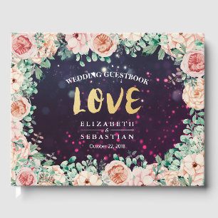 Livre d'or Chic Floral Purple Sparkle Light mariag