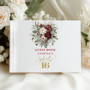 Livre d'or chic floral Sweet 16 bordeaux