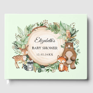 Livre D'or Chic Forêt Boisée Animaux Baby shower verdoyant