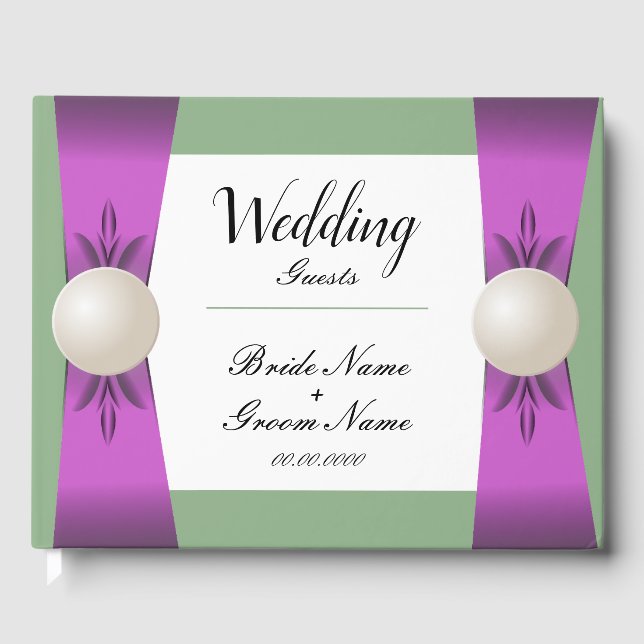 Livre D'or Chic Lilac & Sage Pearl Ribbon Mariage (Recto)