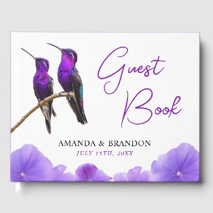 Livre D'or Chic Mariage de colibris et de pétales violets